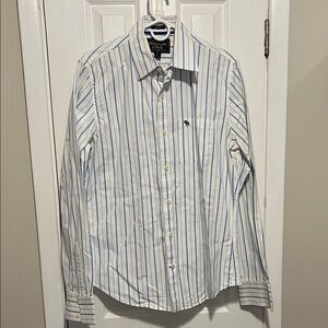 Abercrombie & Fitch White and Blue Striped Shirt